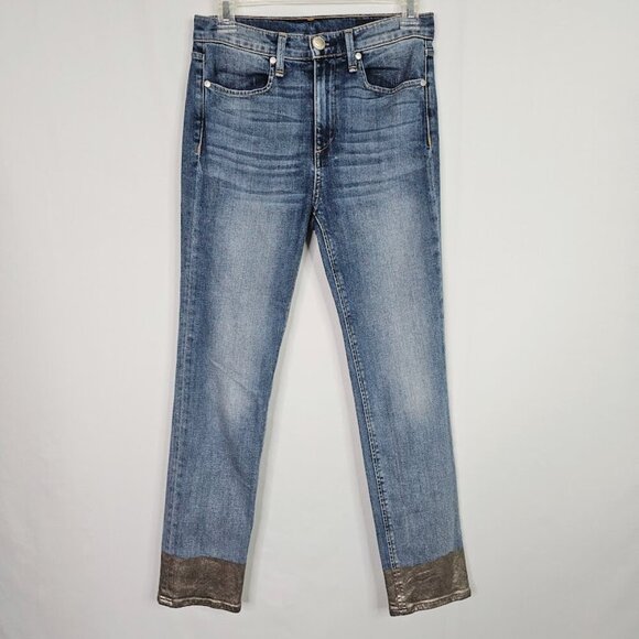 RAG & BONE Ankle Jeans BILBURY BLUE SILVER DIP Hems size 25 Cigarette Leg Denim - Picture 2 of 8